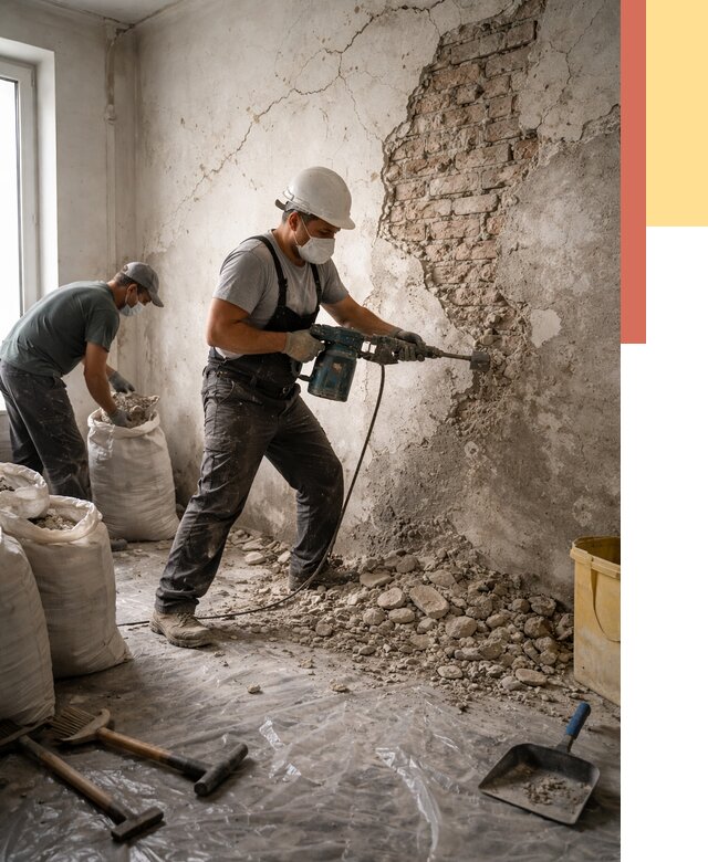 Демонтаж штукатурки со стен в Ленинске-Кузнецком от 7359 руб/м² — быстро и недорого | ОТДЕЛОЧНИК-Лнн