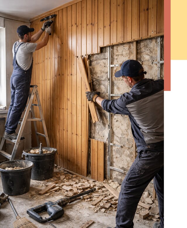 Демонтаж вагонки со стен в Ленинске-Кузнецком от 1482 руб. — снятие, удаление, срочно | ОТДЕЛОЧНИК-Лнн