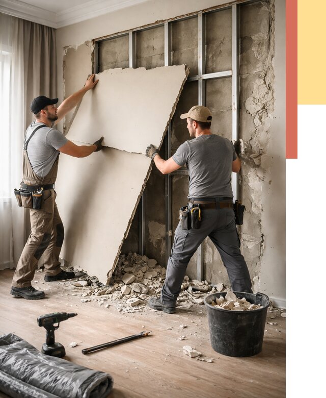 Демонтаж гипсокартона со стен в Ленинске-Кузнецком от 358 руб. — услуги демонтажа | ОТДЕЛОЧНИК-Лнн