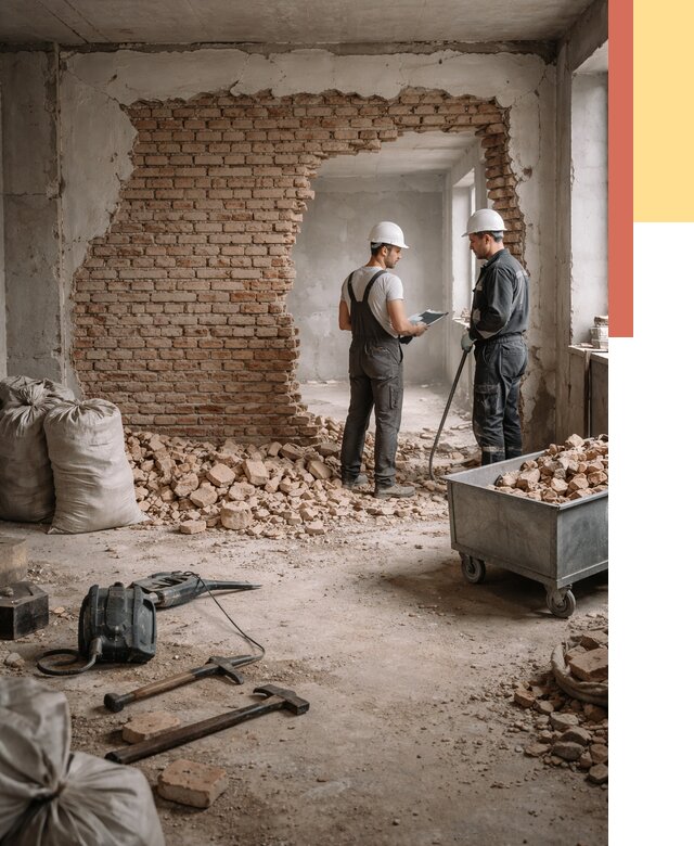 Демонтаж кирпичных стен в Ленинске-Кузнецком от 4293 руб. — быстро, недорого, под ключ | ОТДЕЛОЧНИК-Лнн