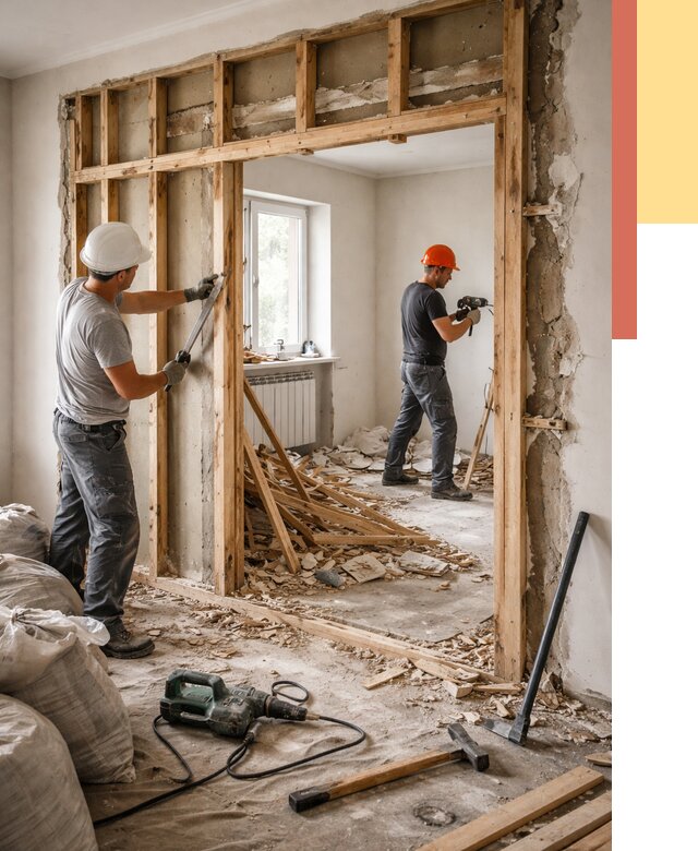 Демонтаж деревянных перегородок в Ленинске-Кузнецком от 3271 руб. — быстро и недорого | ОТДЕЛОЧНИК-Лнн