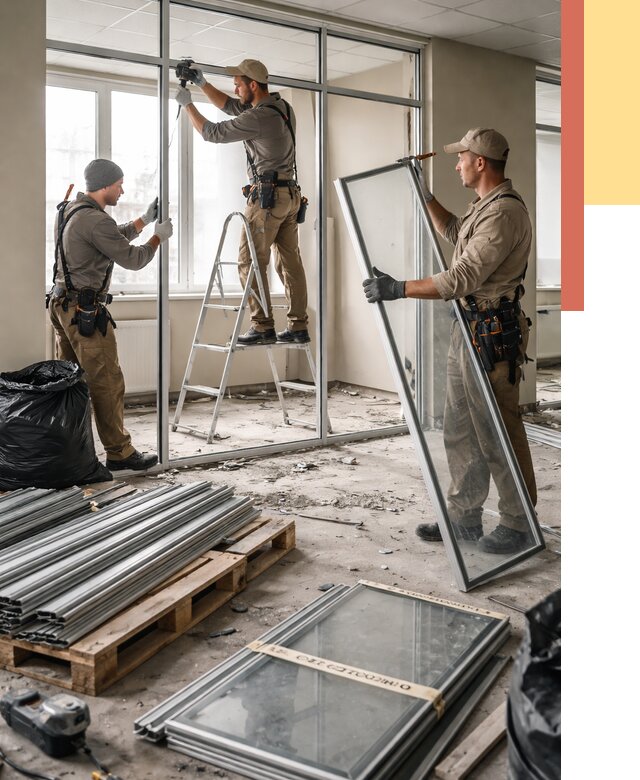 Демонтаж алюминиевых перегородок в Ленинске-Кузнецком от 4293 руб. — быстро и недорого | ОТДЕЛОЧНИК-Лнн