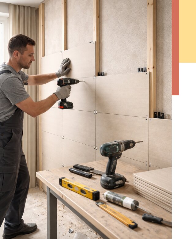 Монтаж МДФ панелей на стены в Ленинске-Кузнецком от 1278 руб. под ключ | ОТДЕЛОЧНИК-Лнн