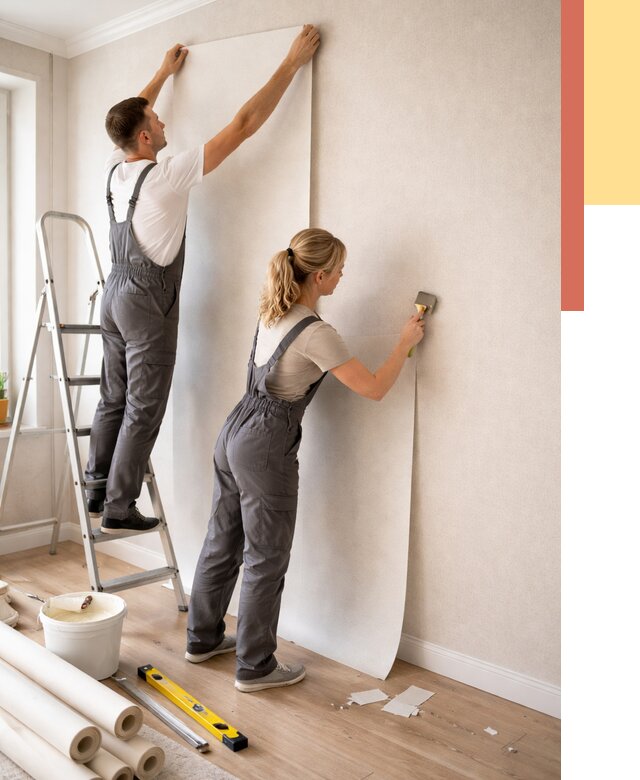 Поклейка флизелиновых обоев в Ленинске-Кузнецком от 6133 руб. | Быстро и недорого — ОТДЕЛОЧНИК-Лнн