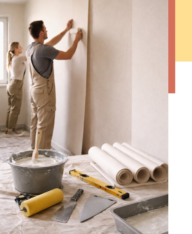 Поклейка бумажных обоев в Ленинске-Кузнецком от 5622 руб./м2 — быстро и недорого | ОТДЕЛОЧНИК-Лнн