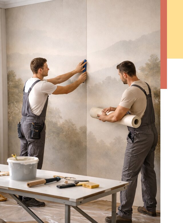 Поклейка фотообоев в Ленинске-Кузнецком от 8688 руб/м² — быстро и недорого | ОТДЕЛОЧНИК-Лнн