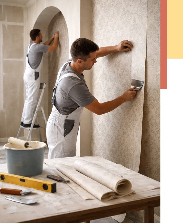 Поклейка обоев на сложные стены в Ленинске-Кузнецком от 2862 руб. под ключ | ОТДЕЛОЧНИК-Лнн