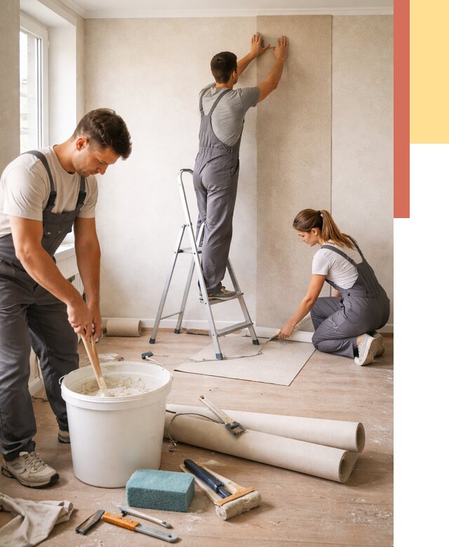 Оклейка стен обоями в Ленинске-Кузнецком от 3577 руб/м2 — быстро и недорого | ОТДЕЛОЧНИК-Лнн