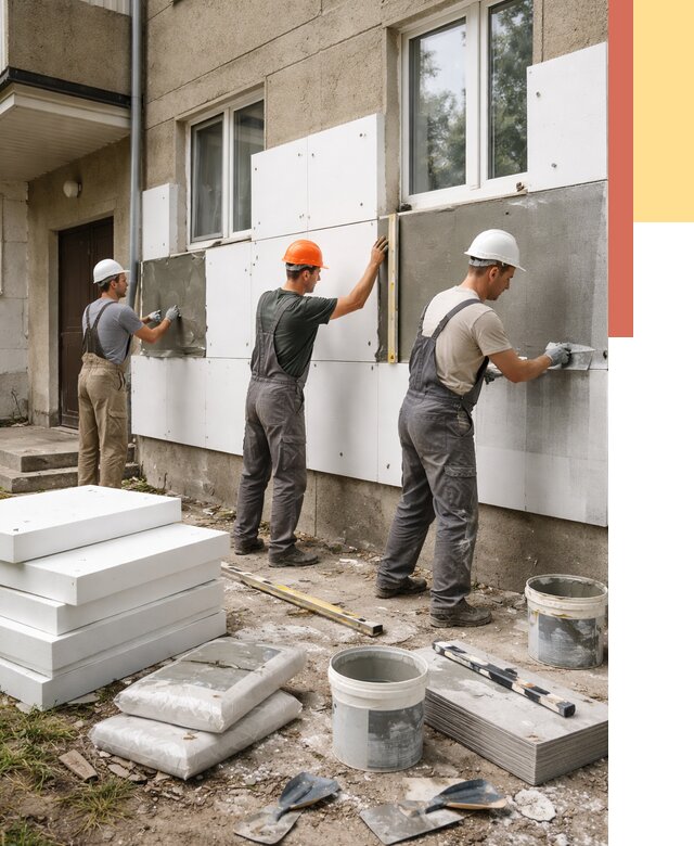 Утепление стен пенопластом в Ленинске-Кузнецком от 1789 руб. — недорого и под ключ | ОТДЕЛОЧНИК-Лнн