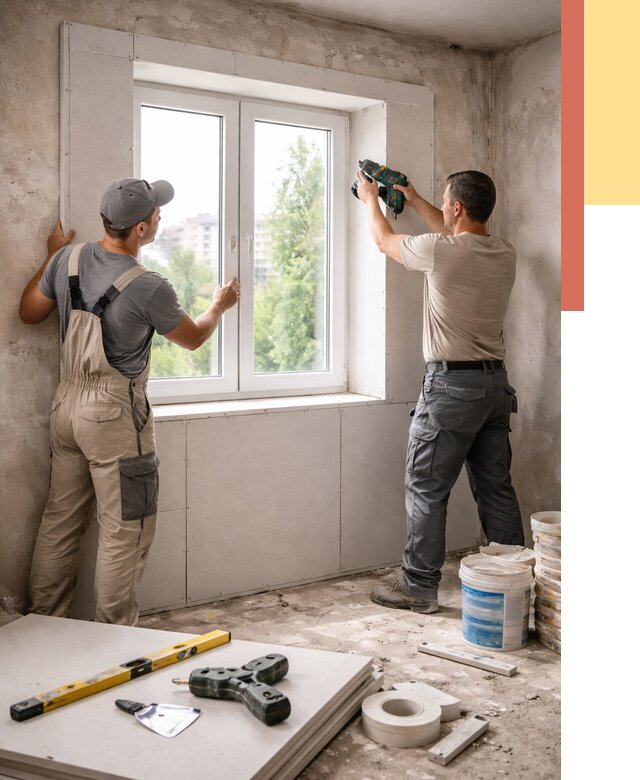 Монтаж откосов из гипсокартона в Ленинске-Кузнецком от 4599 руб. под ключ | ОТДЕЛОЧНИК-Лнн