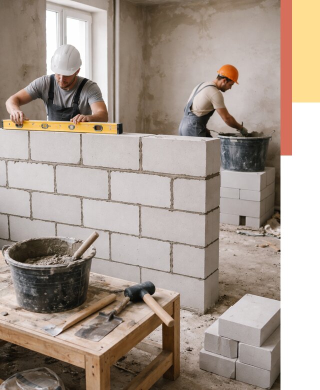 Кладка перегородок из газобетона в Ленинске-Кузнецком от 3271 руб. под ключ | ОТДЕЛОЧНИК-Лнн