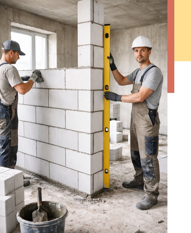 Кладка перегородок из пеноблока в Ленинске-Кузнецком от 1840 руб. под ключ | ОТДЕЛОЧНИК-Лнн