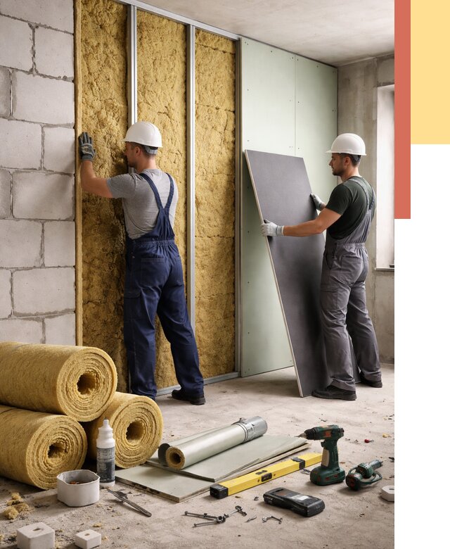 Шумоизоляция перегородок из блоков в Ленинске-Кузнецком от 1891 руб./м² — быстро и недорого | ОТДЕЛОЧНИК-Лнн