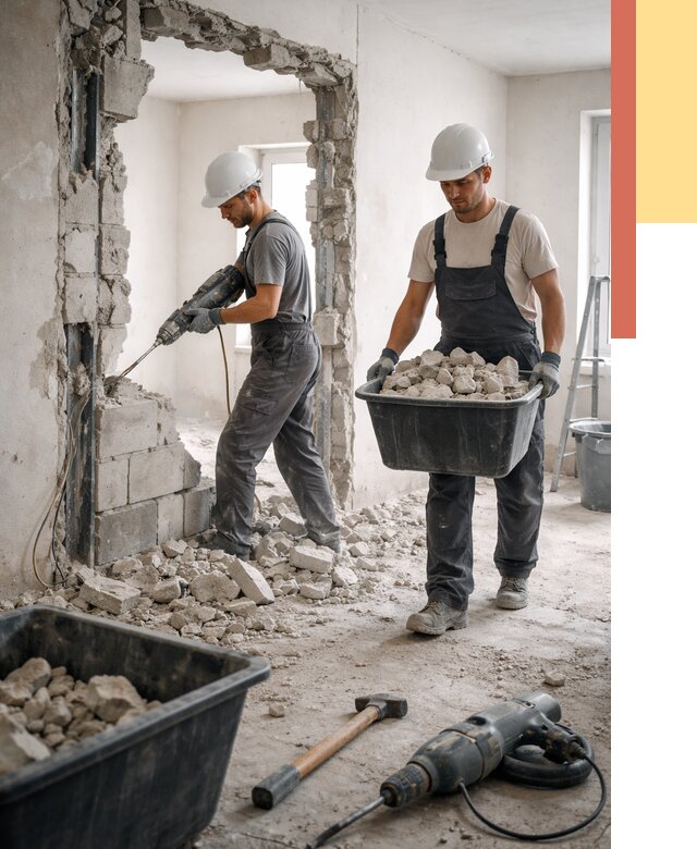 Демонтаж блоковых перегородок в Ленинске-Кузнецком от 3833 руб. — быстро и недорого | ОТДЕЛОЧНИК-Лнн