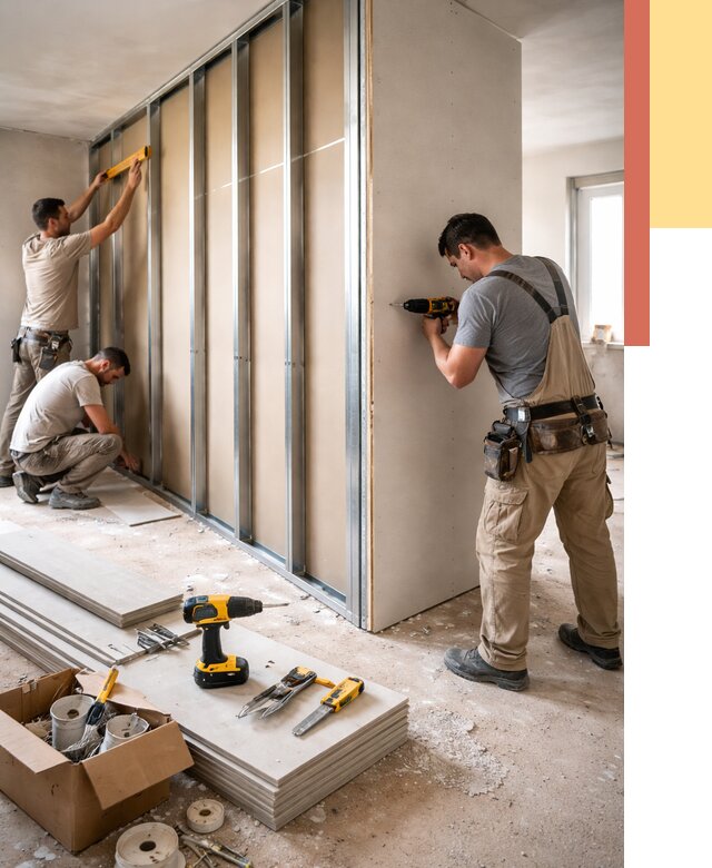 Монтаж однослойной перегородки из гипсокартона в Ленинске-Кузнецком от 664 руб. | ОТДЕЛОЧНИК-Лнн