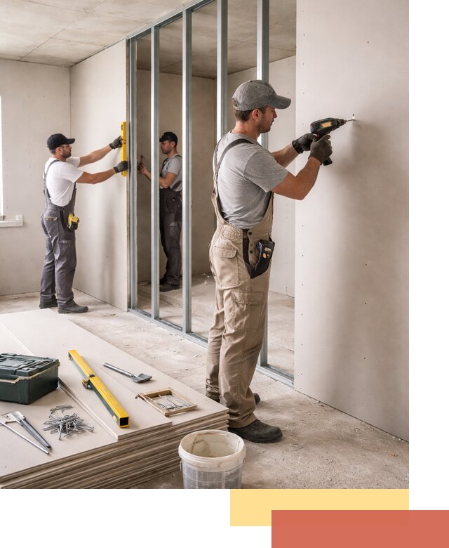 Однослойная перегородка из гипсокартона в Ленинске-Кузнецком под ключ, монтаж и отделка