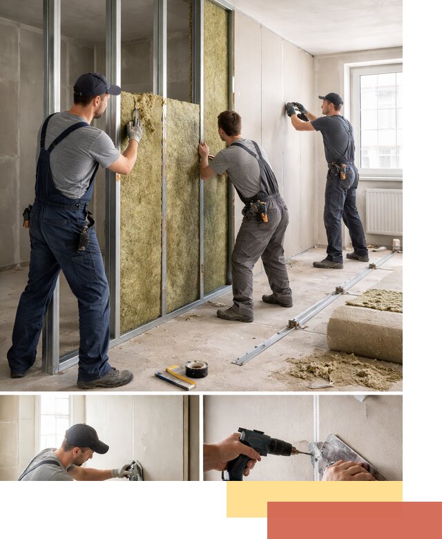 Перегородка из гипсокартона с шумоизоляцией в Ленинске-Кузнецком — монтаж под ключ