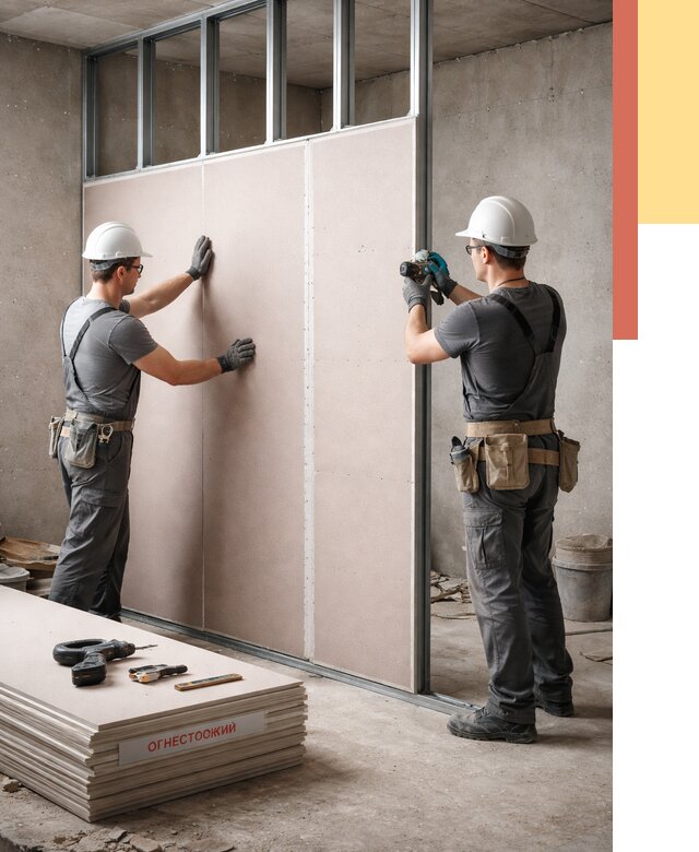 Перегородка из огнестойкого гипсокартона в Ленинске-Кузнецком от 1891 руб. под ключ | ОТДЕЛОЧНИК-Лнн