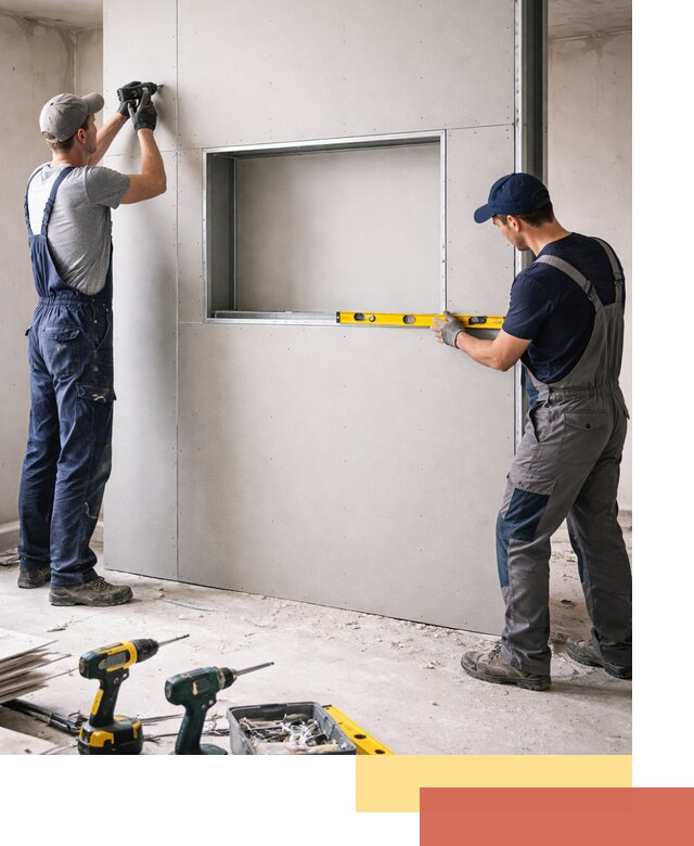 Перегородка из гипсокартона с нишей под декор в Ленинске-Кузнецком