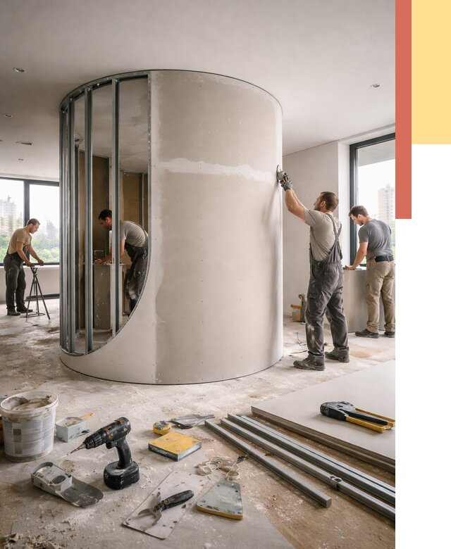 Радиусная перегородка из гипсокартона в Ленинске-Кузнецком от 2964 руб. под ключ | ОТДЕЛОЧНИК-Лнн