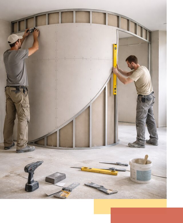 Радиусная перегородка из гипсокартона в Ленинске-Кузнецком под ключ