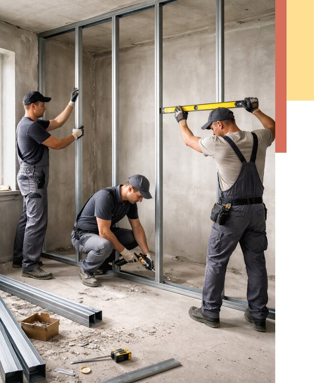 Монтаж каркаса перегородки из профиля в Ленинске-Кузнецком от 767 руб. | ОТДЕЛОЧНИК-Лнн