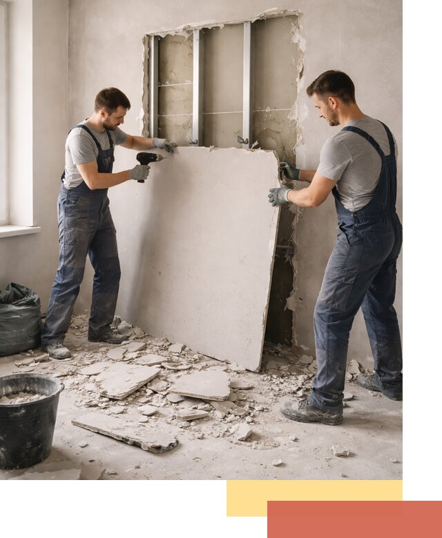 Демонтаж перегородки из гипсокартона в Ленинске-Кузнецком быстрый и аккуратный