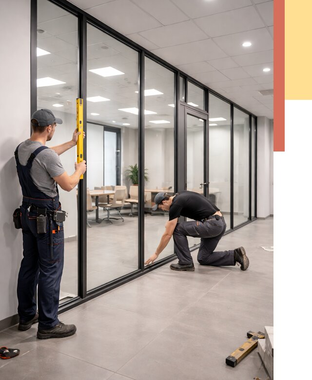 Каркасные стеклянные перегородки в Ленинске-Кузнецком под ключ от 9403 руб. | ОТДЕЛОЧНИК-Лнн