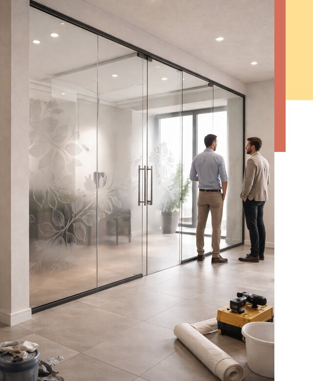 Стеклянные перегородки с рисунком в Ленинске-Кузнецком от 12776 руб. монтаж и нанесение | ОТДЕЛОЧНИК-Лнн