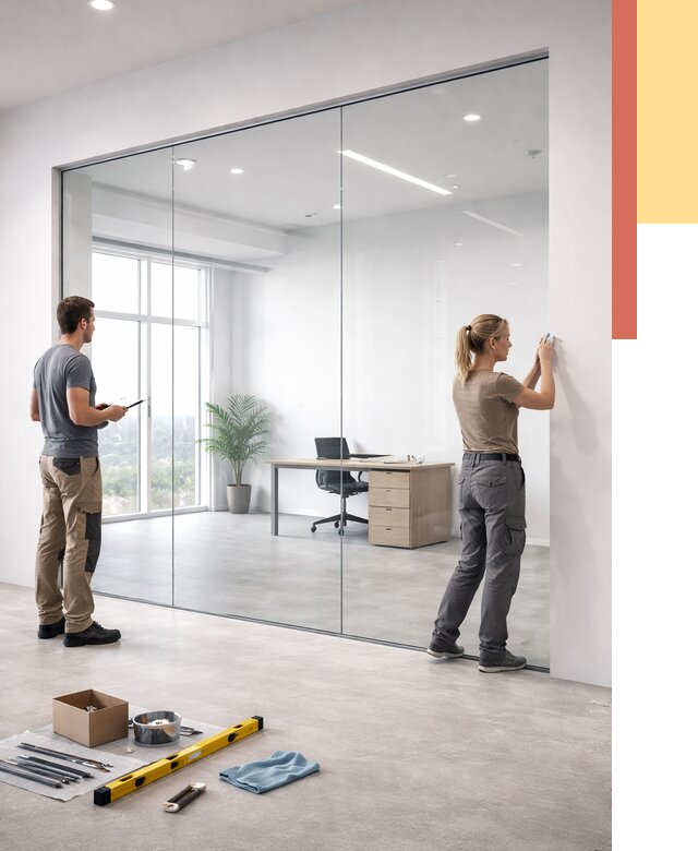 Перегородки из закаленного стекла в Ленинске-Кузнецком от 9710 руб. под ключ | ОТДЕЛОЧНИК-Лнн