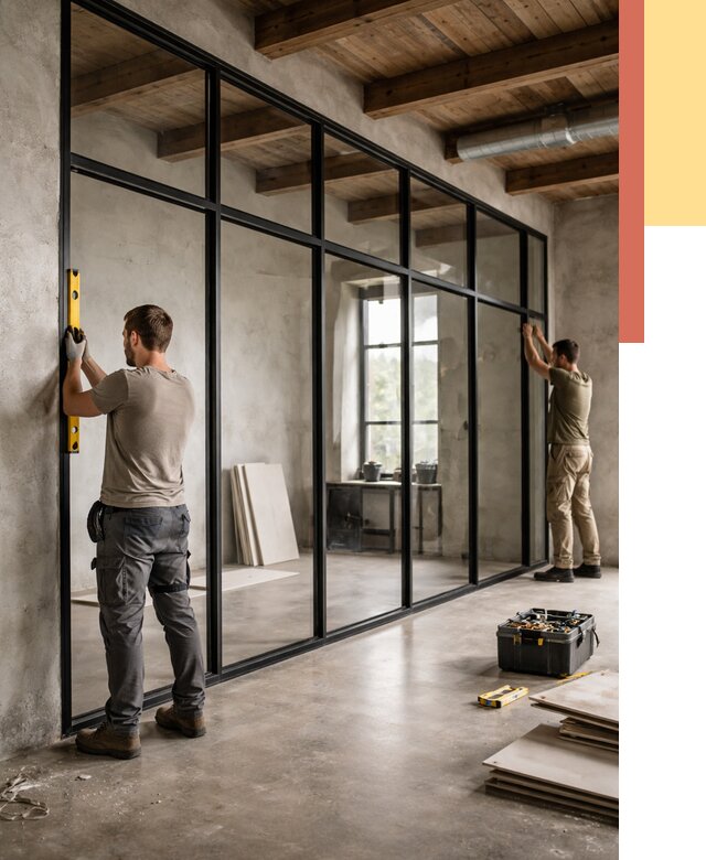 Стеклянные перегородки лофт в Ленинске-Кузнецком от 10732 руб. под ключ | ОТДЕЛОЧНИК-Лнн