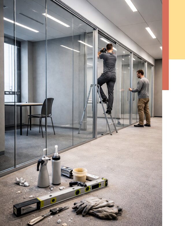 Стеклянные офисные перегородки в Ленинске-Кузнецком от 8688 руб. — монтаж и установка | ОТДЕЛОЧНИК-Лнн