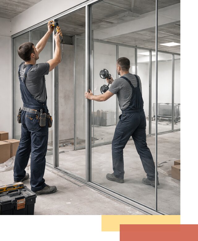 Алюминиевые перегородки со стеклом в Ленинске-Кузнецком — изготовление и монтаж