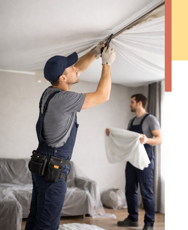 Демонтаж натяжного потолка в Ленинске-Кузнецком от 4599 руб. — снятие и разбор под ключ | ОТДЕЛОЧНИК-Лнн