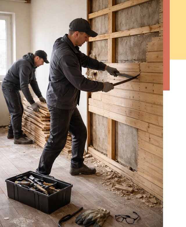 Демонтаж вагонки в Ленинске-Кузнецком от 3884 руб/м2 — быстро и недорого | ОТДЕЛОЧНИК-Лнн