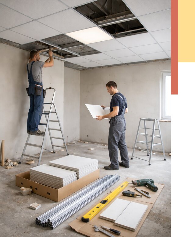 Монтаж потолка армстронг в Ленинске-Кузнецком от 4599 руб/м2 — быстрая установка под ключ | ОТДЕЛОЧНИК-Лнн