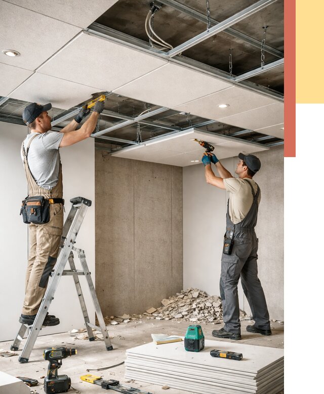 Монтаж акустического потолка в Ленинске-Кузнецком от 6644 руб/м2 — быстро и недорого | ОТДЕЛОЧНИК-Лнн