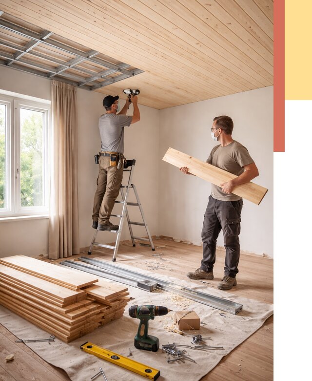 Монтаж потолка из вагонки в Ленинске-Кузнецком от 6644 руб. | Быстро и недорого — ОТДЕЛОЧНИК-Лнн