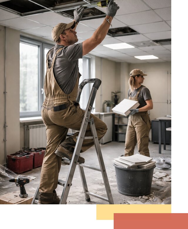 Ремонт потолка Армстронг и замена плит в Ленинске-Кузнецком