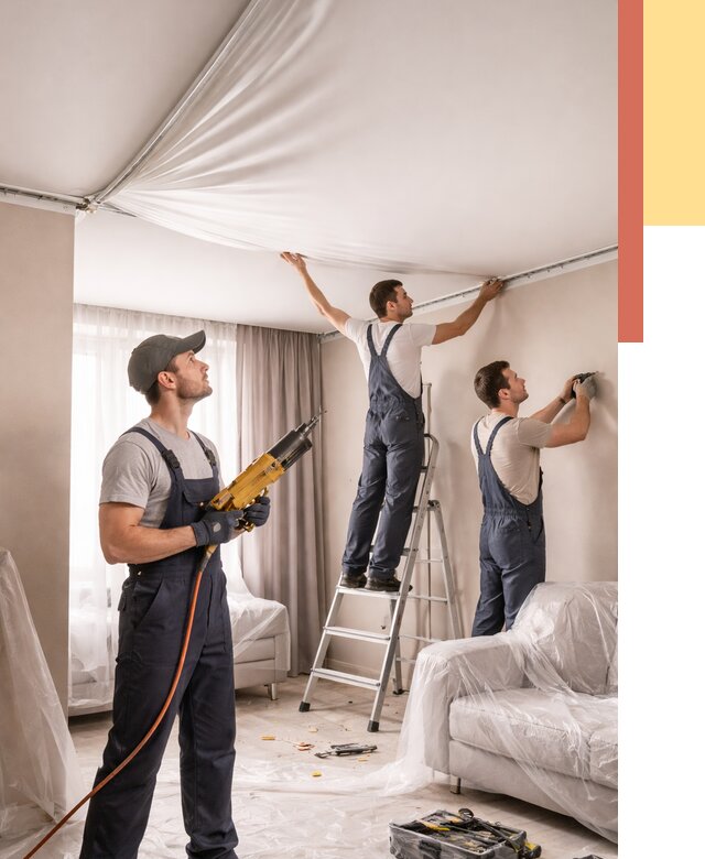 Установка натяжного потолка в Ленинске-Кузнецком от 4599 руб. | Быстро и недорого — ОТДЕЛОЧНИК-Лнн