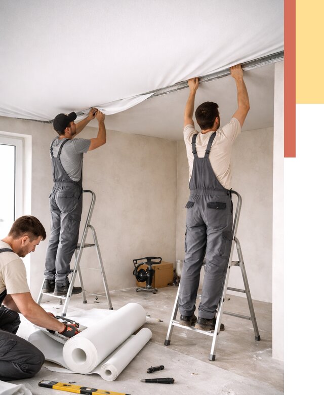 Монтаж тканевого натяжного потолка в Ленинске-Кузнецком от 3577 руб. под ключ | ОТДЕЛОЧНИК-Лнн