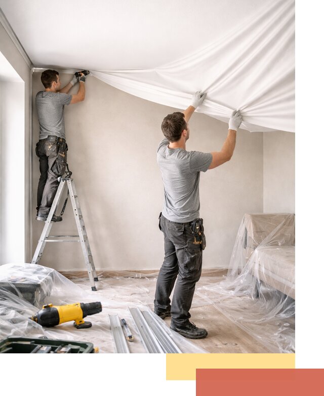 Монтаж тканевого натяжного потолка в Ленинске-Кузнецком недорого и быстро