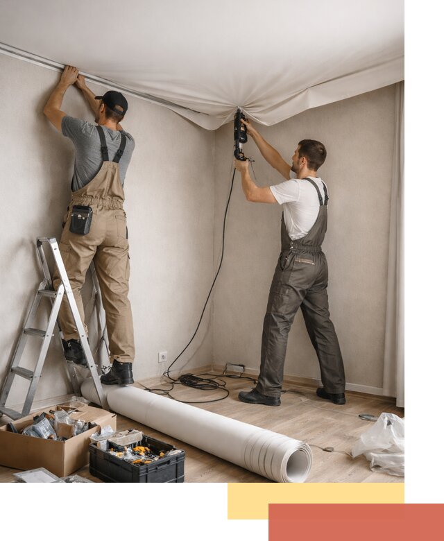 Монтаж цветного натяжного потолка в Ленинске-Кузнецком за один день