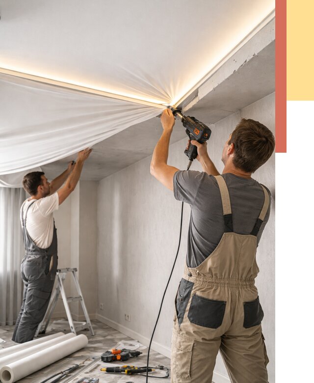 Монтаж натяжного потолка с подсветкой в Ленинске-Кузнецком от 971 руб. | ОТДЕЛОЧНИК-Лнн