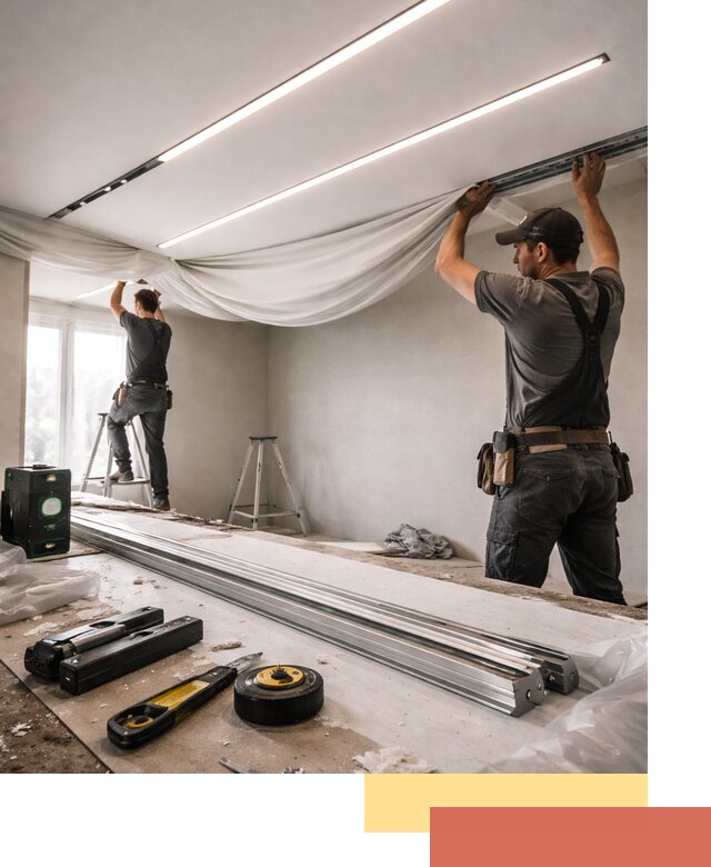 Монтаж натяжных потолков со световыми линиями в Ленинске-Кузнецком