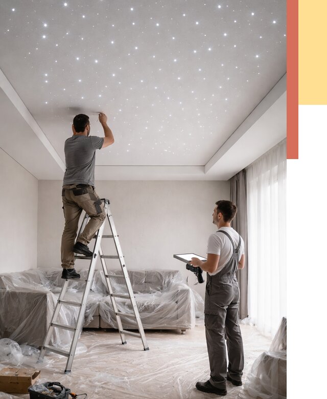 Монтаж натяжного потолка «звездное небо» в Ленинске-Кузнецком от 6644 руб. | ОТДЕЛОЧНИК-Лнн