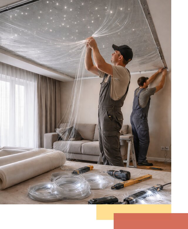 Монтаж натяжного потолка «Звездное небо» в Ленинске-Кузнецком