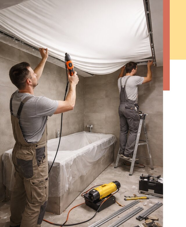 Монтаж натяжного потолка в ванной в Ленинске-Кузнецком от 1227 руб. под ключ | ОТДЕЛОЧНИК-Лнн