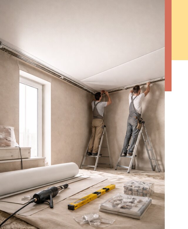 Монтаж натяжного потолка в спальне в Ленинске-Кузнецком от 3884 руб. под ключ | ОТДЕЛОЧНИК-Лнн