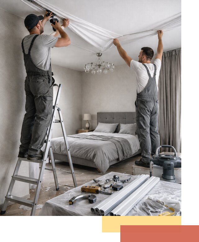 Монтаж натяжного потолка в спальне в Ленинске-Кузнецком